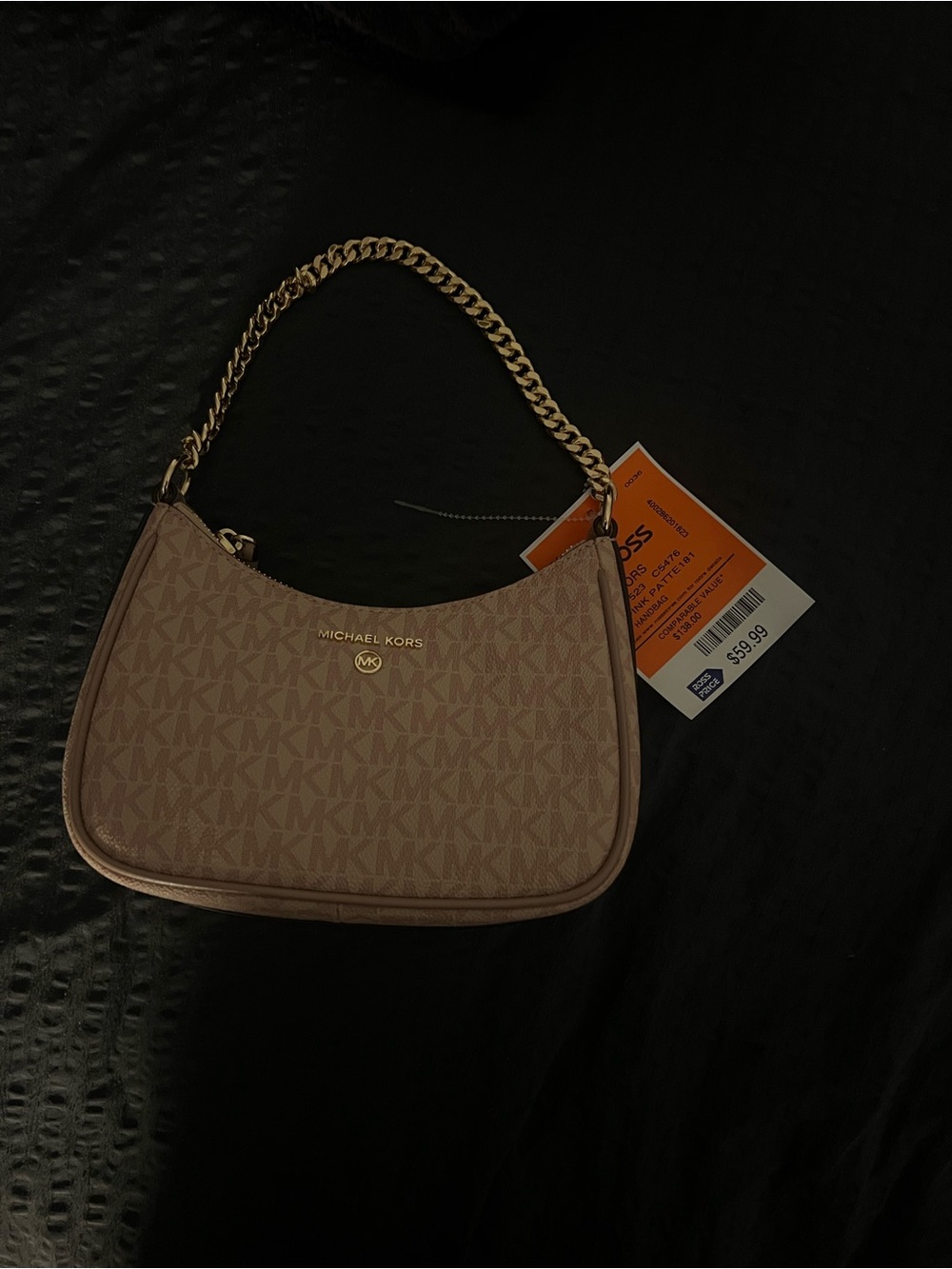 Michael Kors Rose-Beige Logo Shoulder Bag with Gold Chain